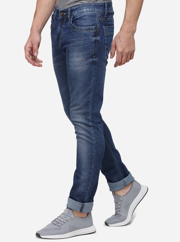 Dark Blue Narrow Fit Solid Jeans | Greenfibre