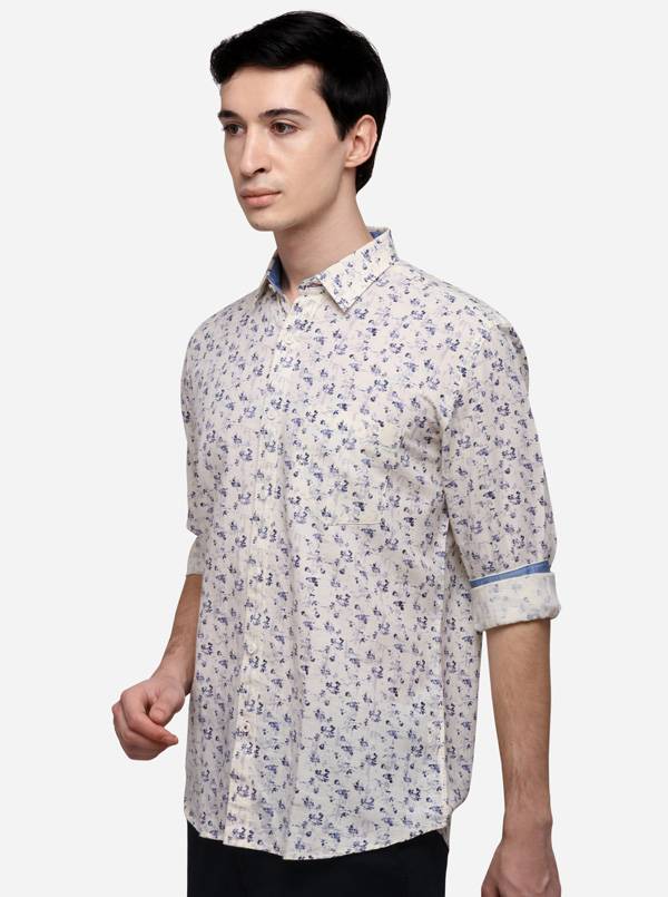 Cream Tailored Fit Printed Casual Shirt | JB Sport