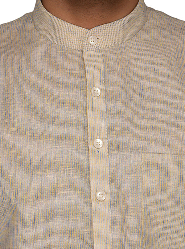 JadeBlue Cream Solid Regular Fit Modi Kurta