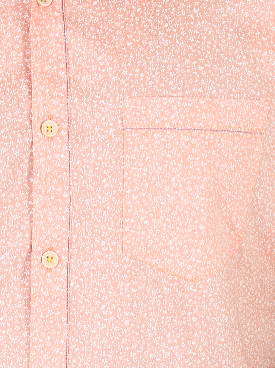 Carrot Orange Printed Slim Fit Casual Shirt | JB Sport