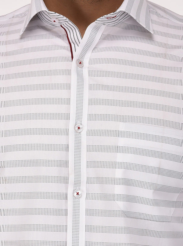 Greenfibre White Striped Slim Fit Formal Shirt