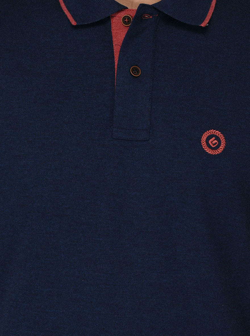 Greenfibre Denim Blue Melange Slim Fit Polo T-Shirt