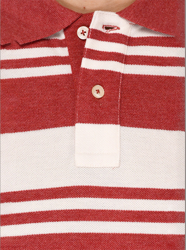 Greenfibre White & Red Striped Slim Fit Polo T-Shirt