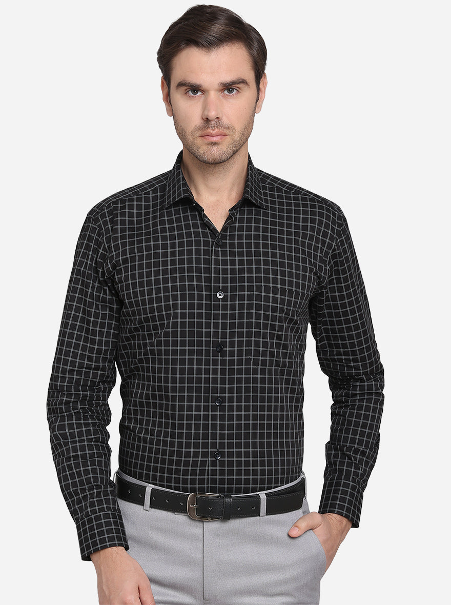 Black & Grey Checked Slim Fit Formal Shirt | Metal