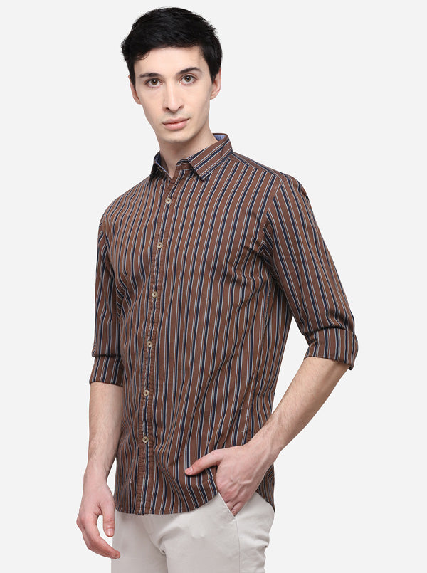 Brown Slim Fit Striped Casual Shirt | JB Sport