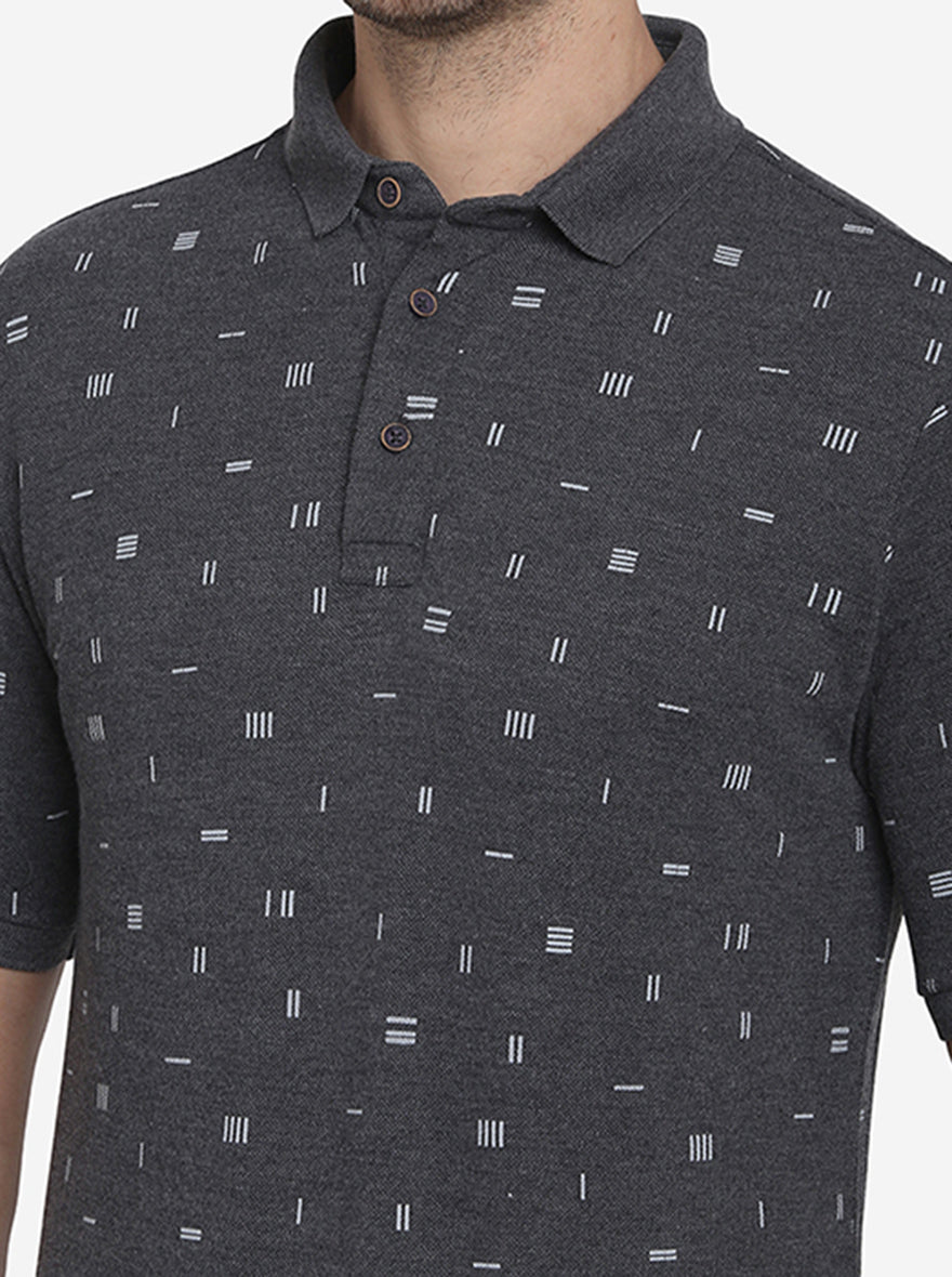 Dark Grey Solid Slim Fit Polo T-shirt | JadeBlue Sport