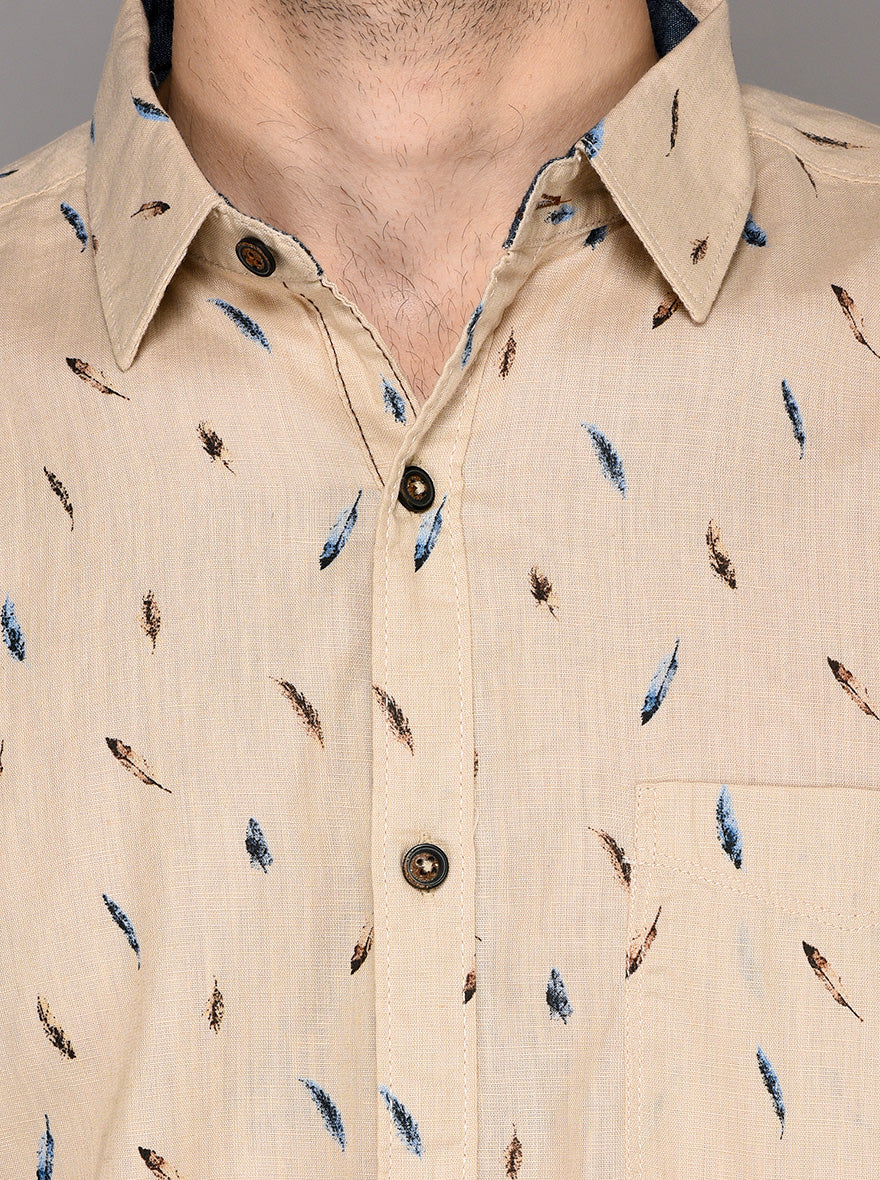 JB Sport Beige Printed Slim Fit Casual Shirt
