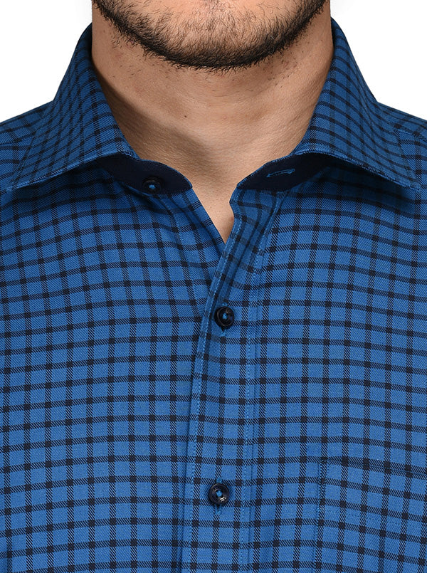 JadeBlue Blue Checked Regular Fit Formal Shirt