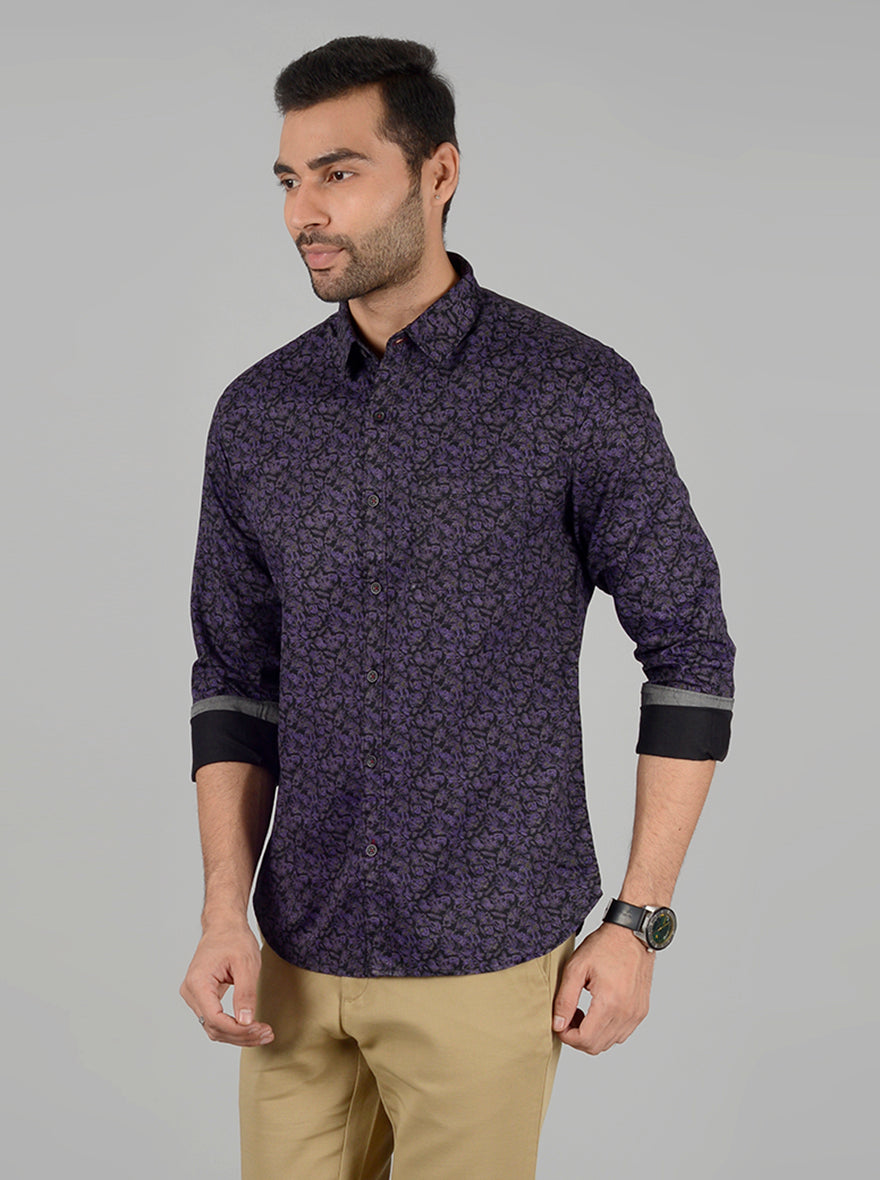 Purple Printed Slim Fit Casual Shirt | Greenfibre