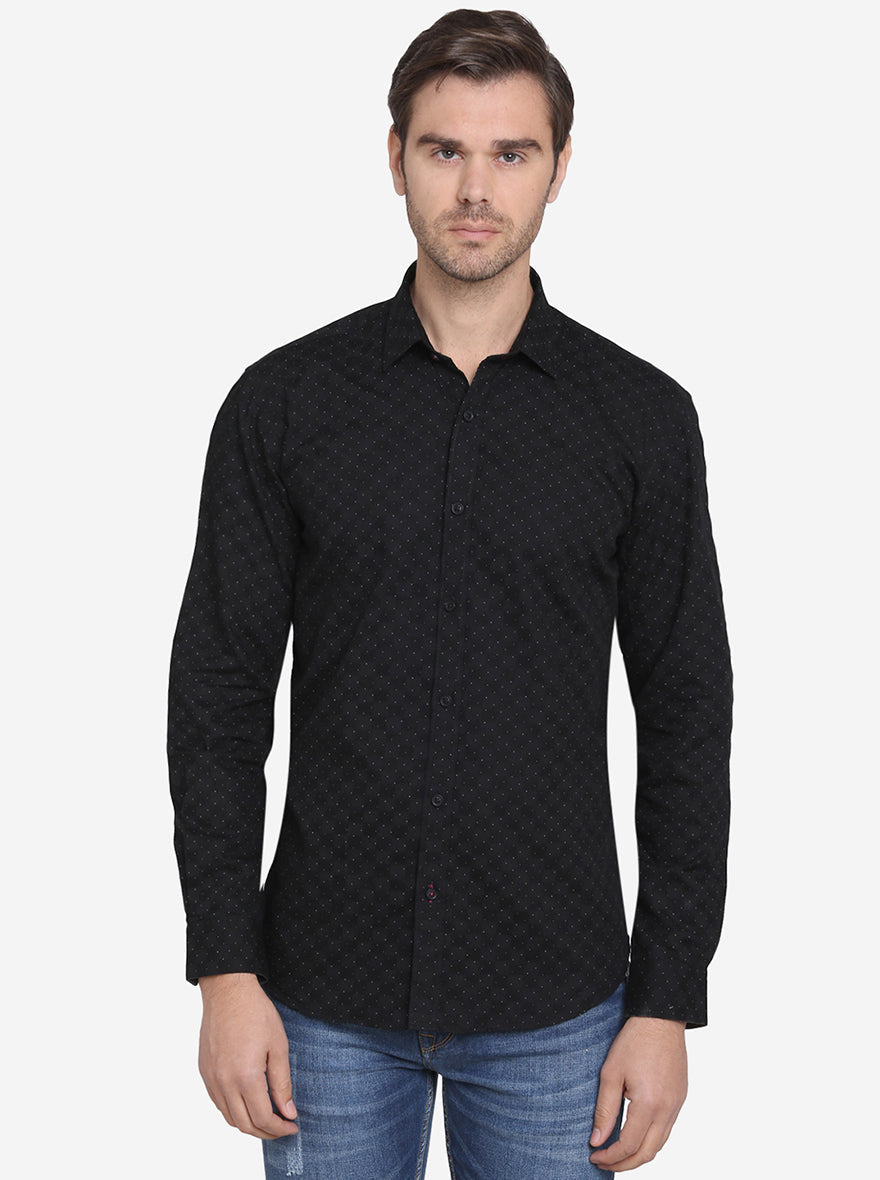 Jet Black Printed Slim Fit Casual Shirt | JadeBlue