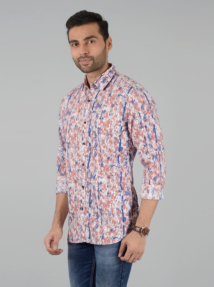 Red Printed Slim Fit Casual Shirt | JB Sport