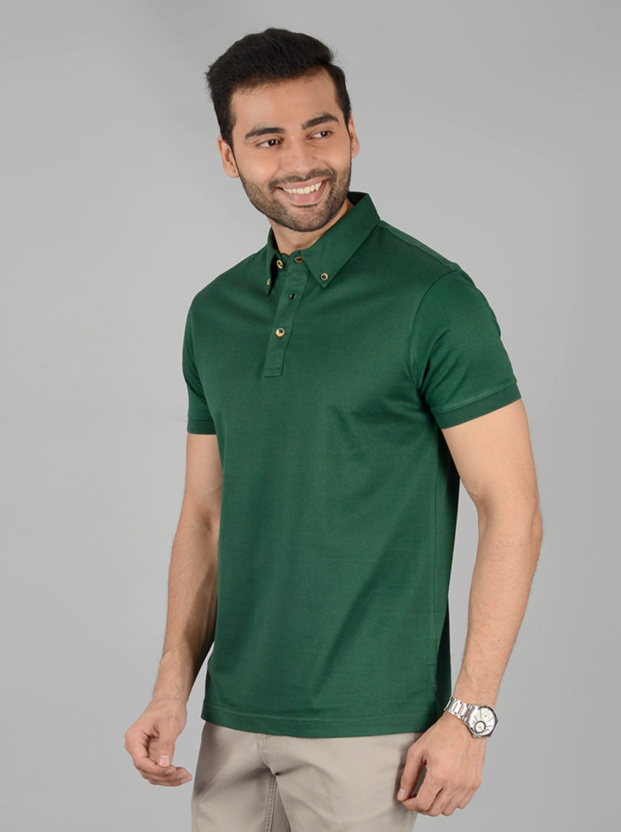Green Solid Slim Fit Polo T-Shirt | JB Sport