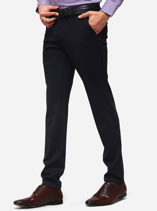 Dark Blue Slim Fit Solid Formal Trouser | JB Studio