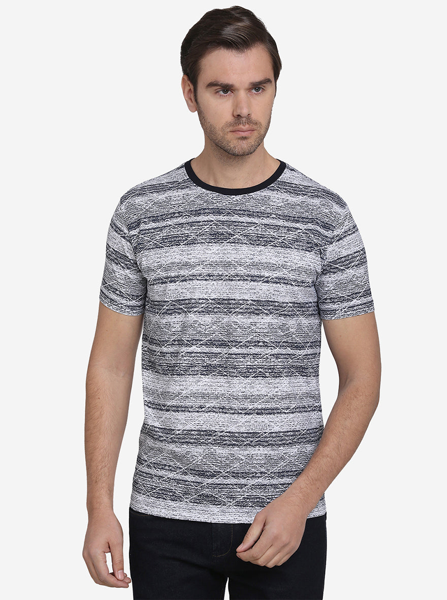 Navy Blue & Grey Printed Slim Fit T-Shirt | JadeBlue Sport