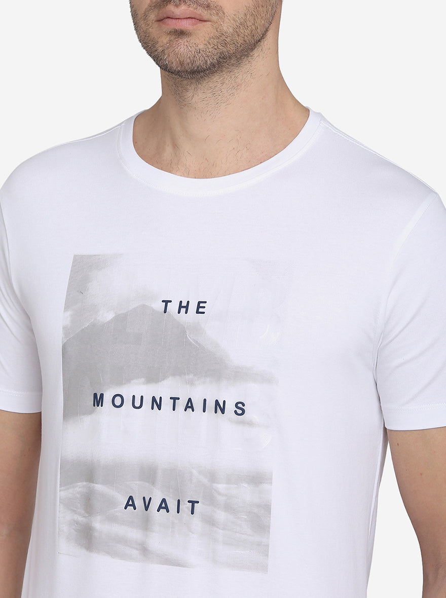 White Printed Slim Fit T-Shirt | JadeBlue Sport