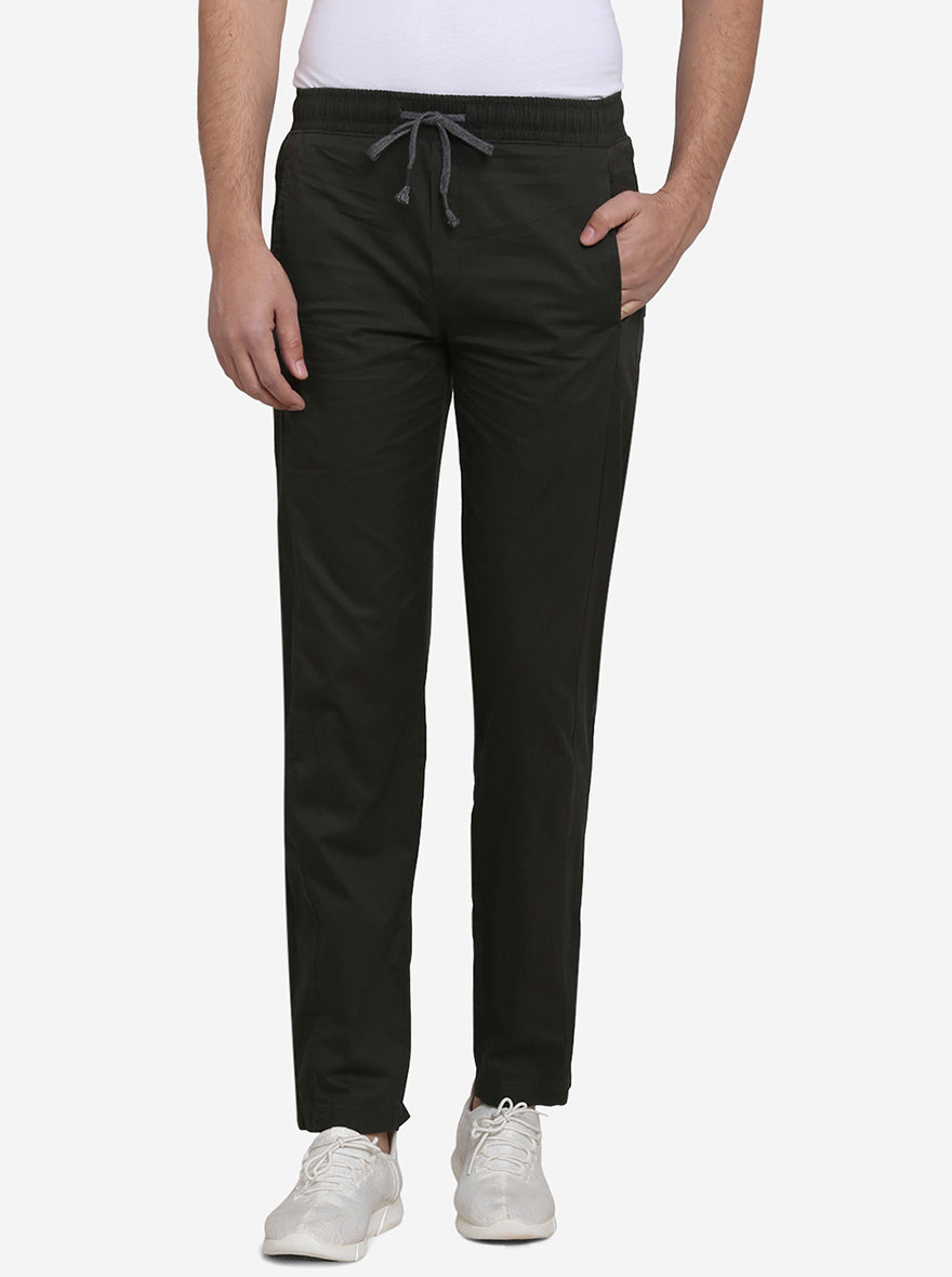 Olive Green Solid Regular Fit Track Pants | JadeBlue