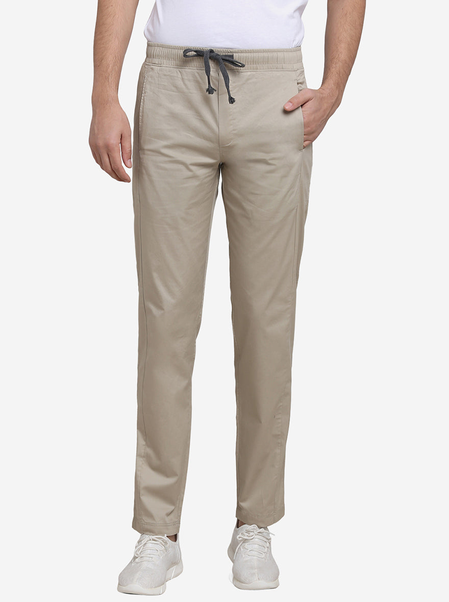 Beige Solid Regular Fit Track Pants | JadeBlue