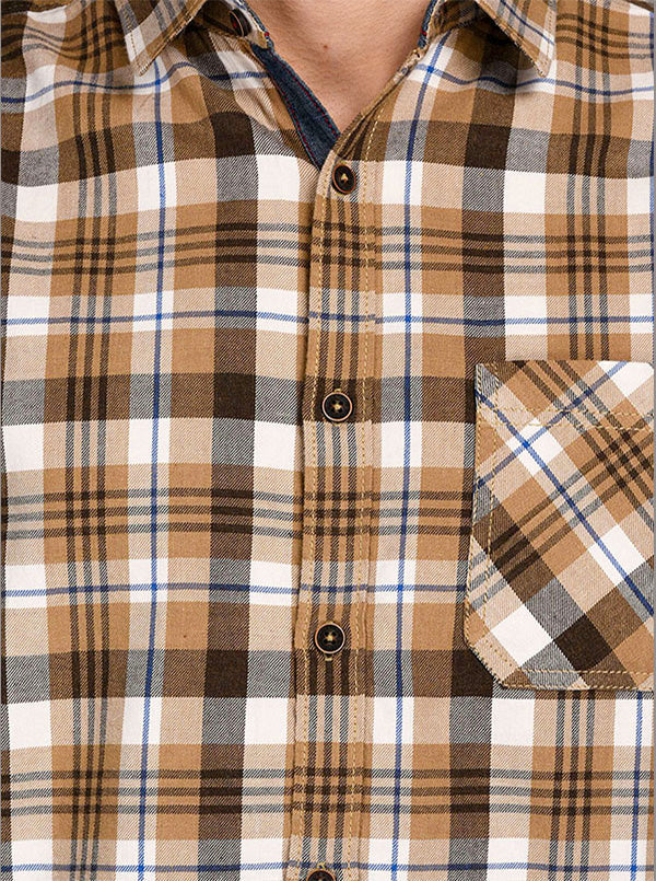 Greenfibre Brown Checked Slim Fit Casual Shirt