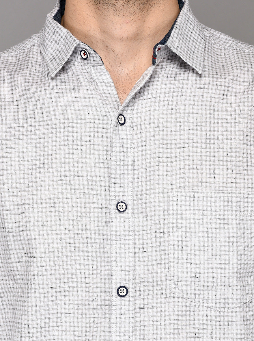 Greenfibre Grey Checked Slim Fit Casual Shirt