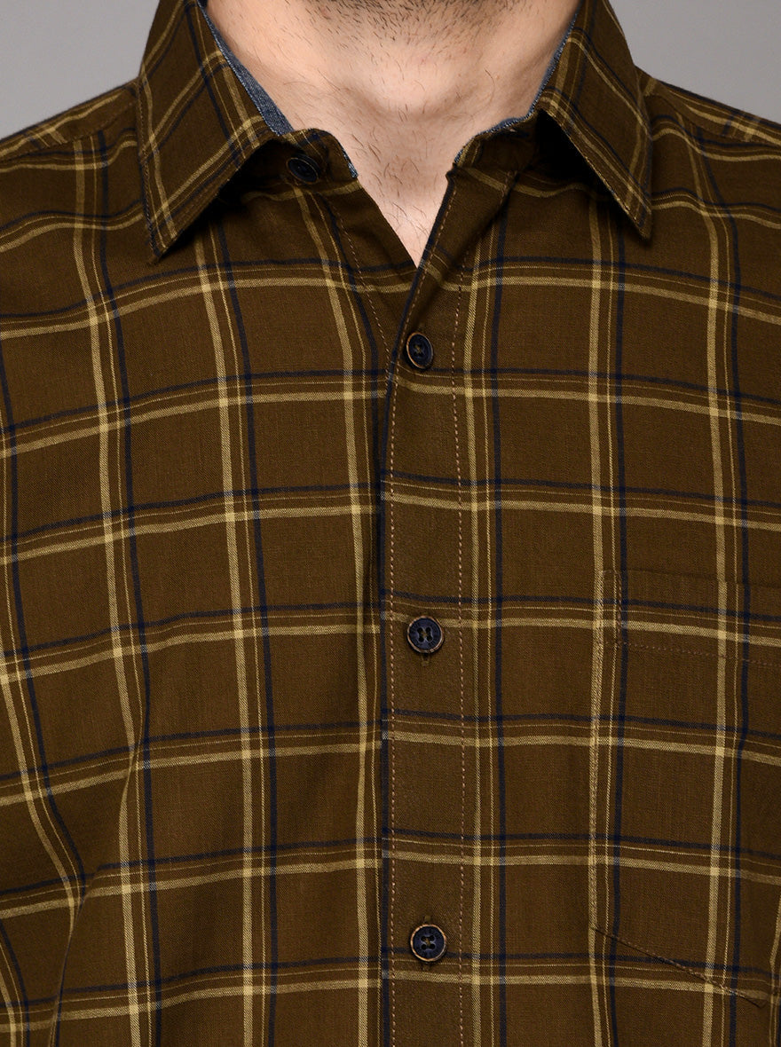 Brown Checked Slim Fit Casual Shirt | JB Sport