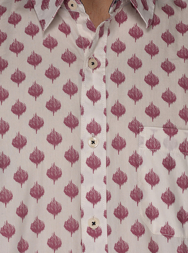 Greenfibre Pink Printed Regular Fit Casual Shirt