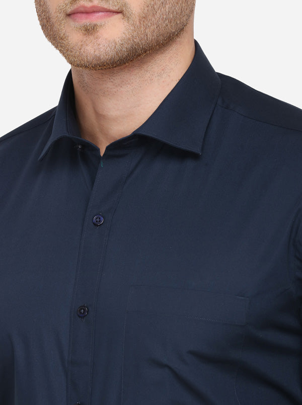 Navy Blue Solid Regular Fit Formal Shirt | Greenfibre