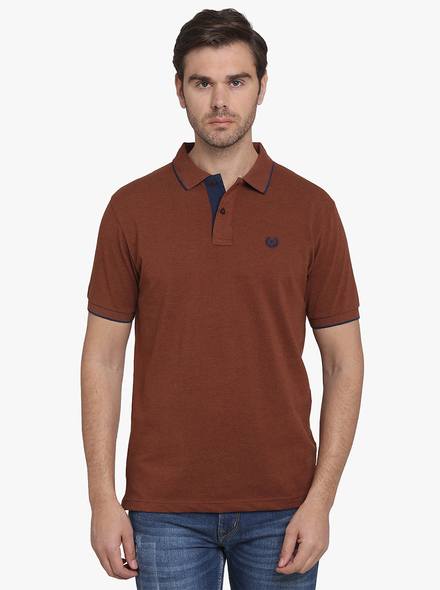 Coffee Melange Solid Slim Fit Polo T-shirt | Greenfibre