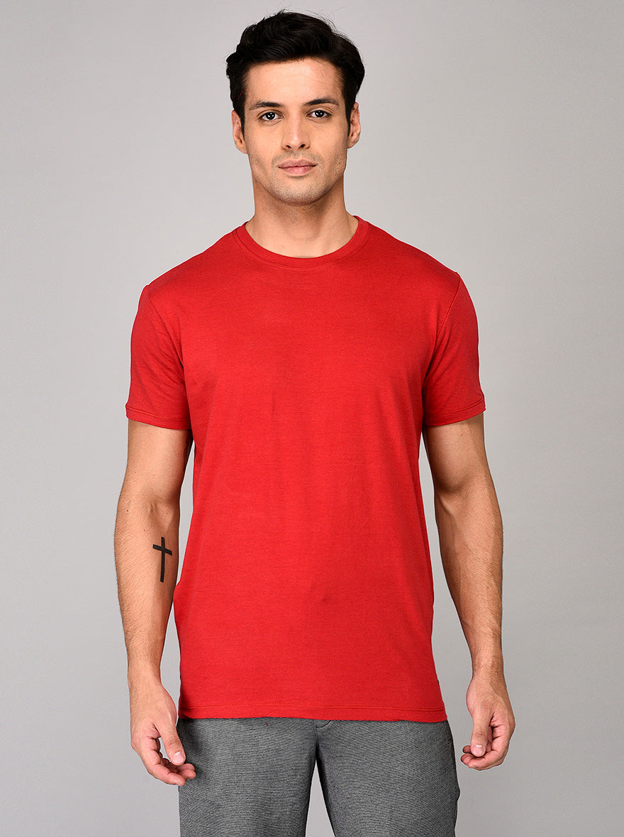Red Slim Fit Round Neck T-shirt | JB Sport