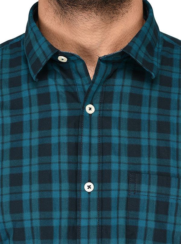 Greenfibre Blue Checked Regular Fit Casual Shirt