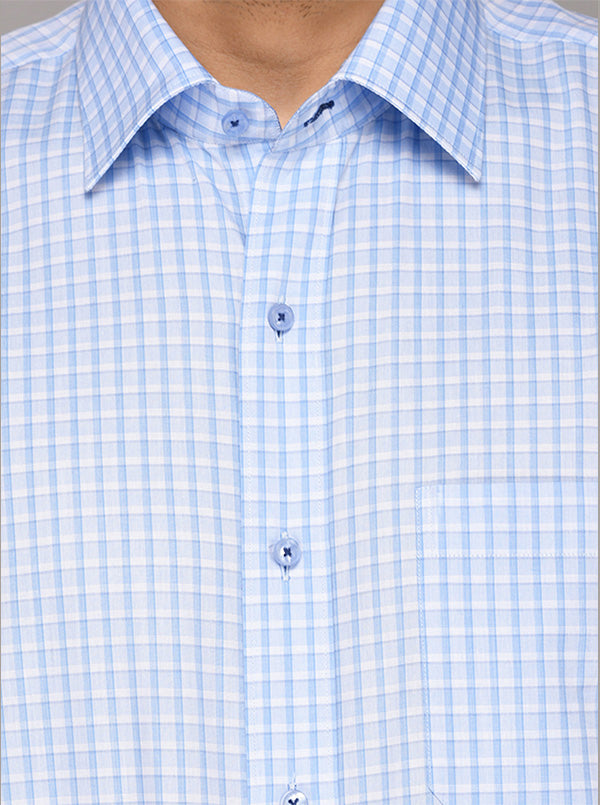 JadeBlue Sky Blue Checked Regular Fit Formal Shirt