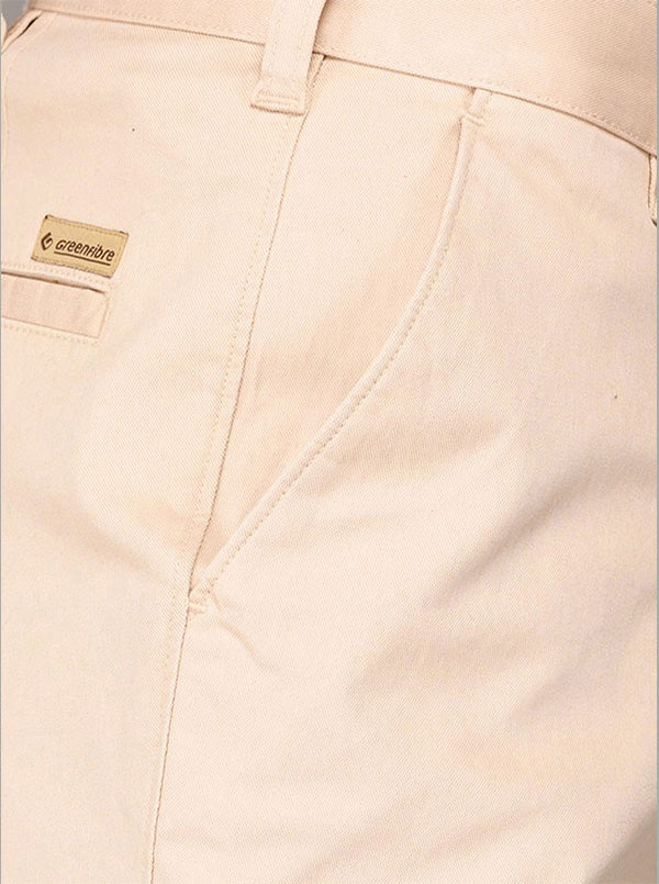 Greenfibre Beige Self Textured Slim Fit Casual Trouser