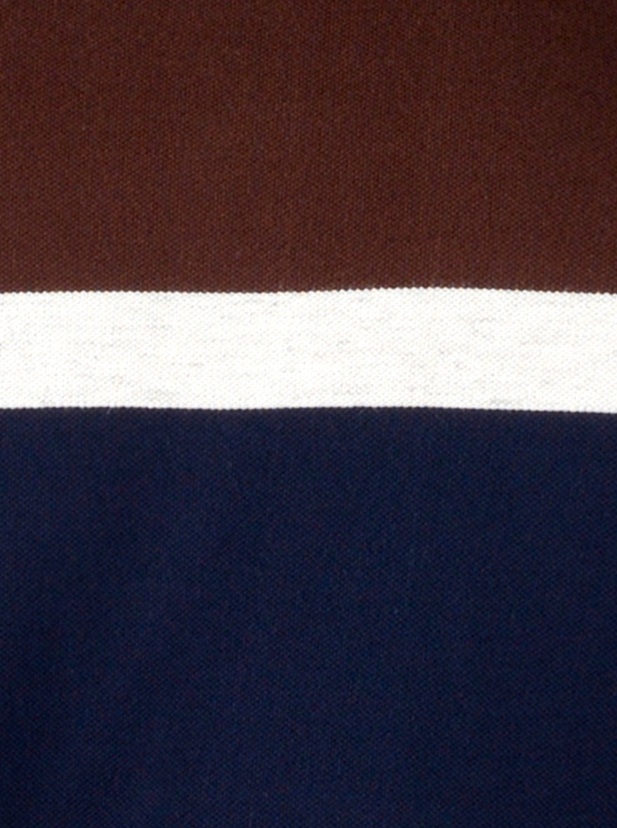 Dark Brown & Navy Blue Striped Slim Fit Polo T-shirt | Greenfibre