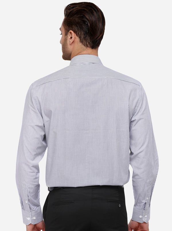 Grey & White Striped Regular Fit Formal Shirt | JadeBlue