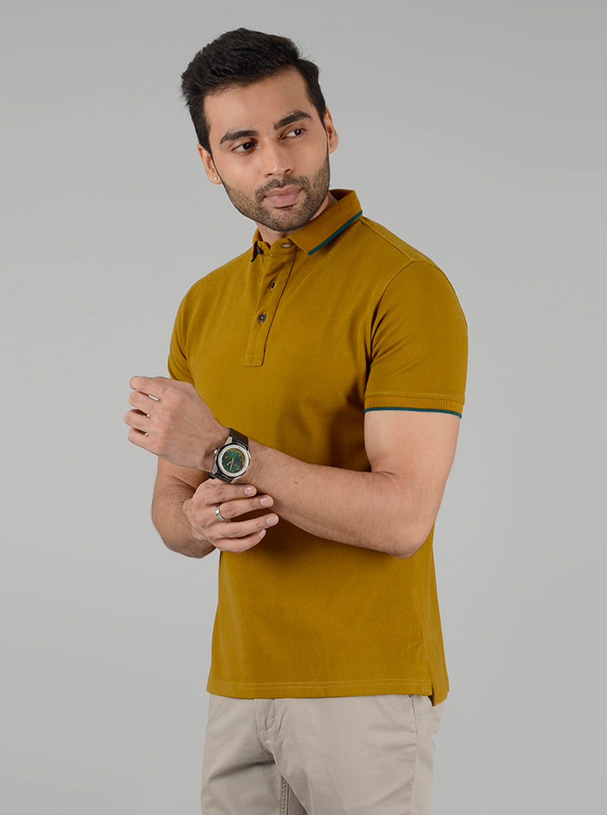 Mustard Yellow Solid Slim Fit Polo T-Shirt | JB Sport