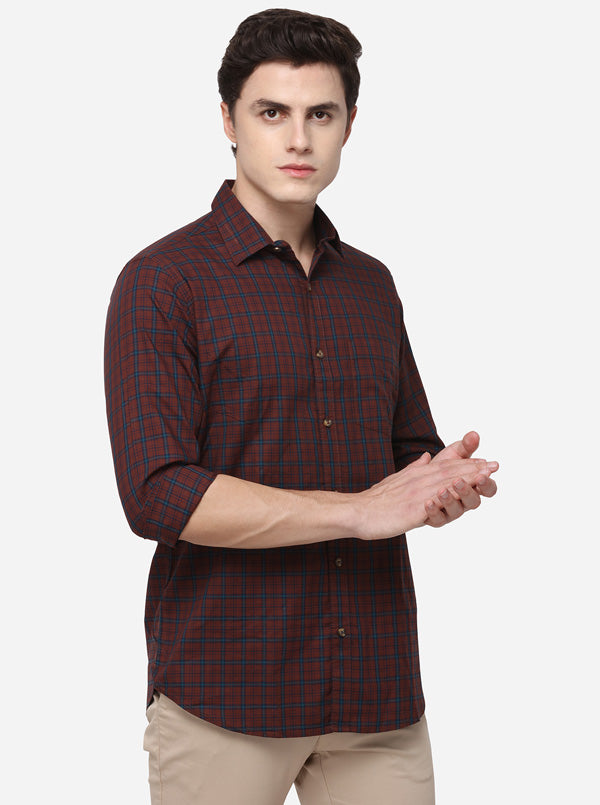 Maroon Tailored Fit Checked Casual Shirt | JB Sport