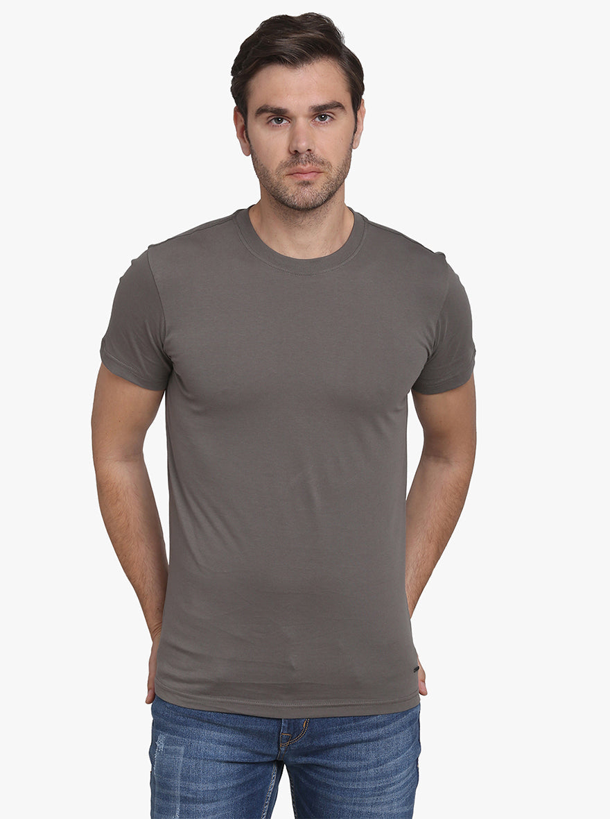 Gun Metal Solid Slim Fit T-Shirt | JadeBlue Sport
