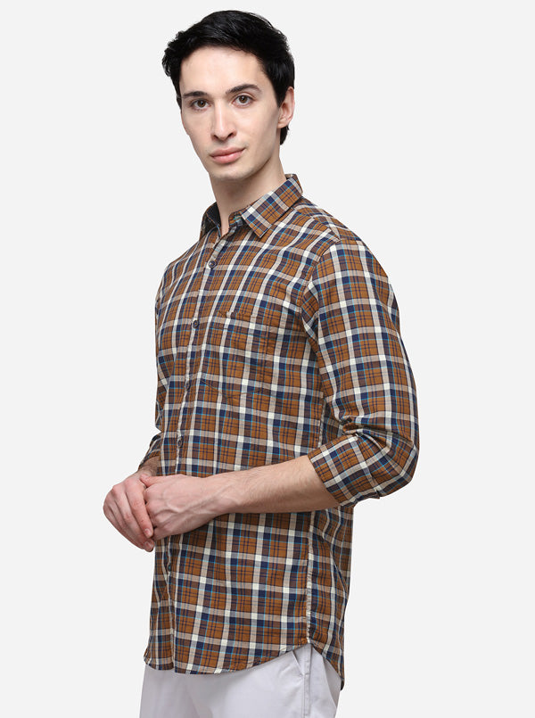 Brown Slim Fit Checked Casual Shirt | JB Sport