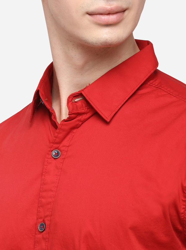 Red Slim Fit Solid Casual Shirt | JB Sport