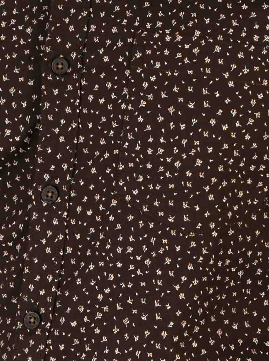 Mud Brown Printed Slim Fit Casual Shirt | JB Sport
