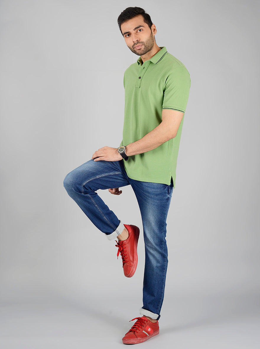 Green Solid Slim Fit Polo T-Shirt | JB Sport