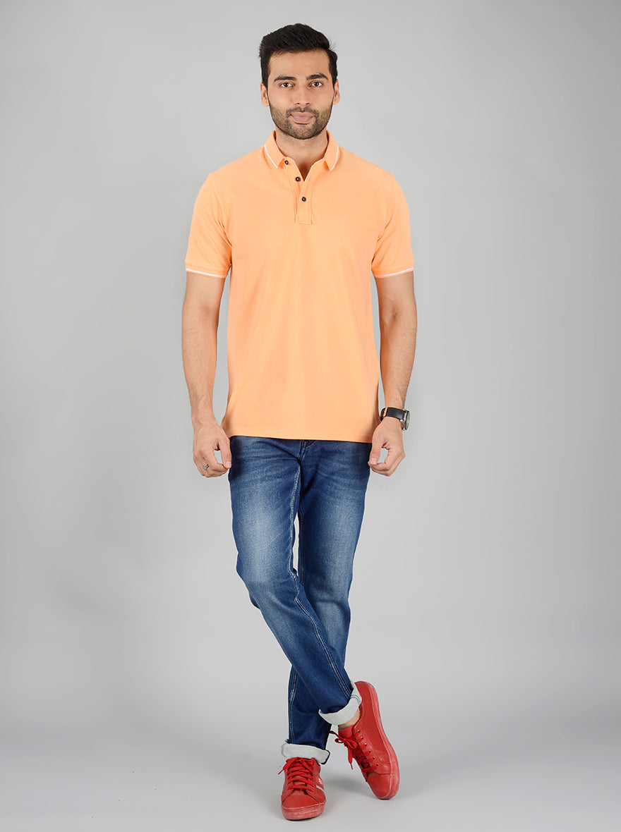 Peach Solid Slim Fit Polo T-Shirt | JB Sport