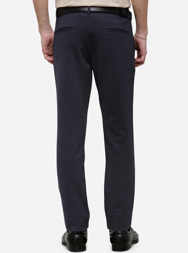 Navy Blue Solid Slim Fit Formal Trouser | JB Studio