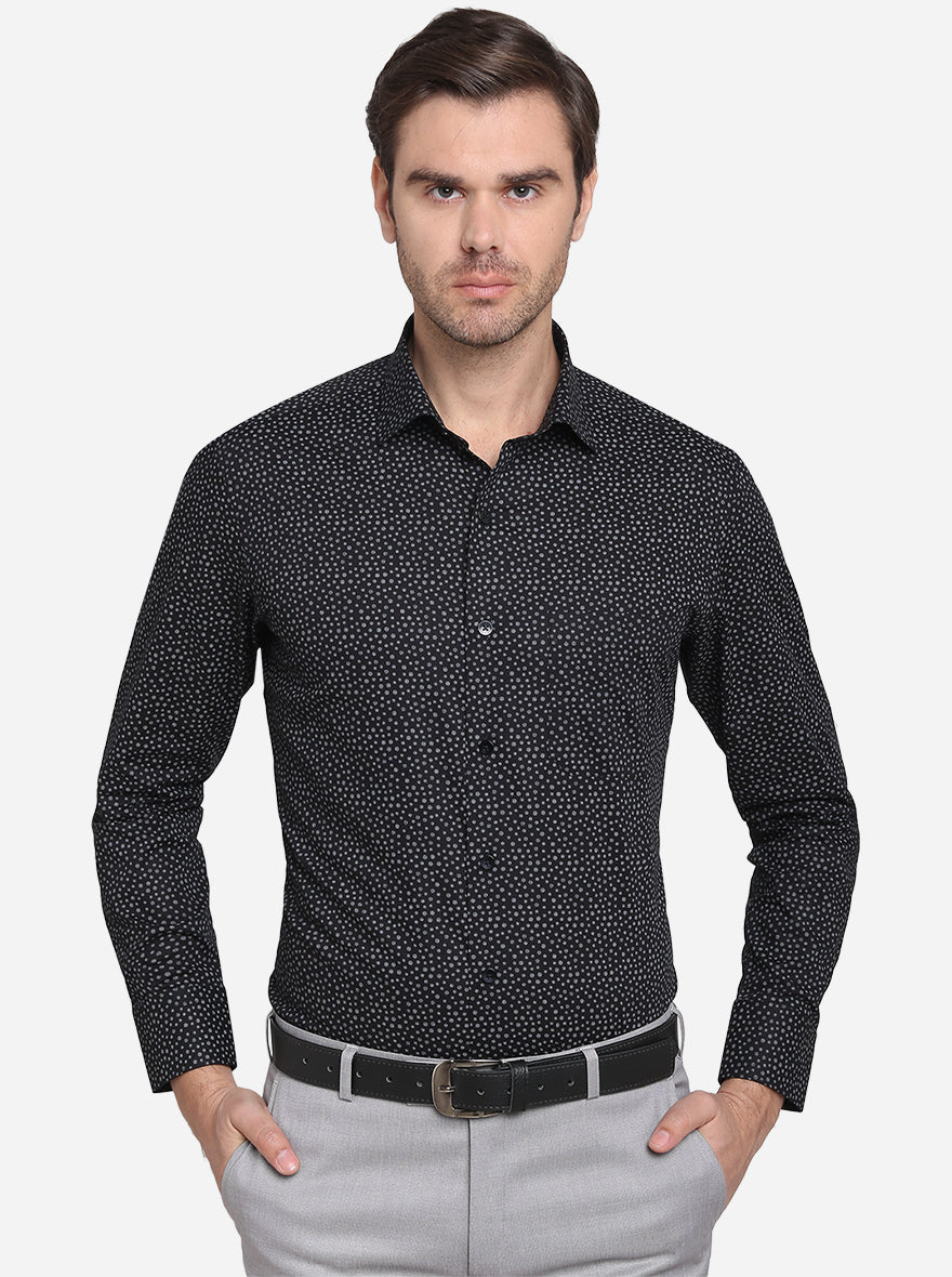 Black Printed Slim Fit Formal Shirt | Metal