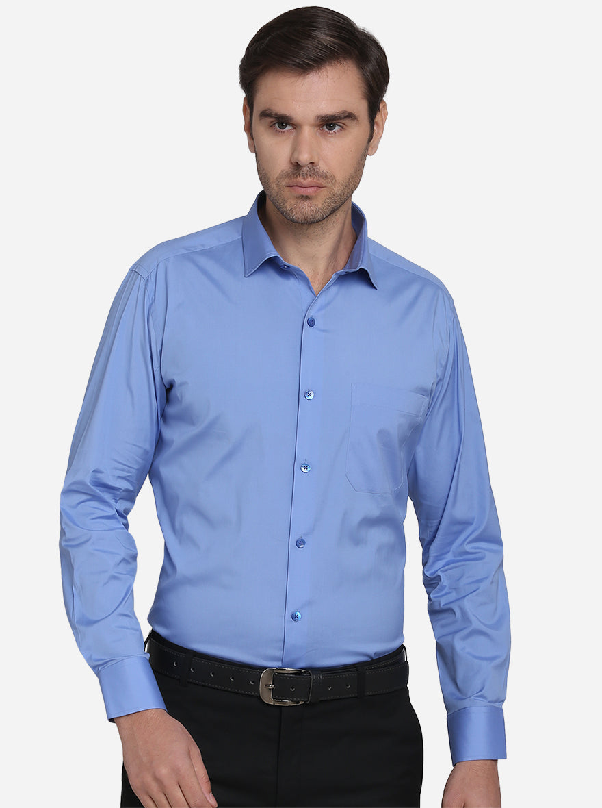 Sky Blue Solid Slim Fit Formal Shirt | Metal