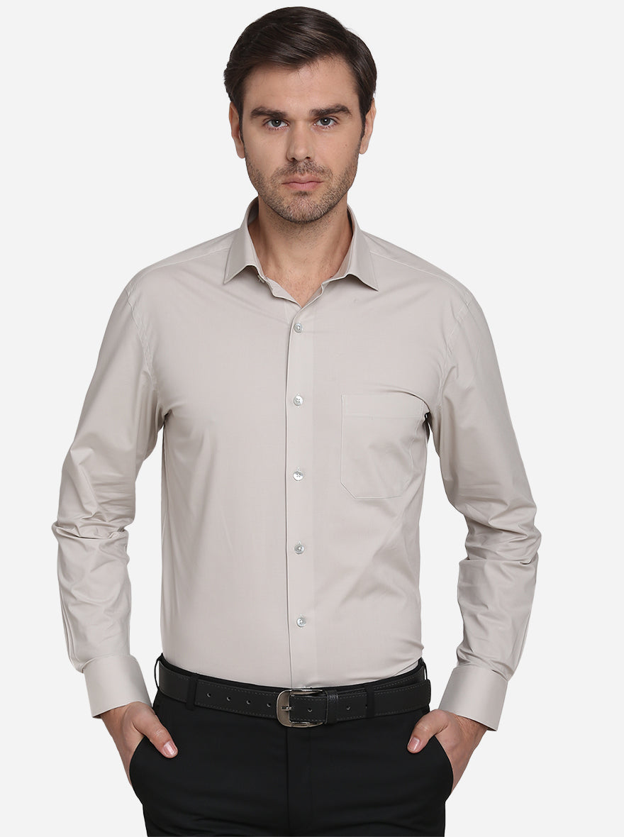 Stone Grey Solid Slim Fit Formal Shirt | Metal