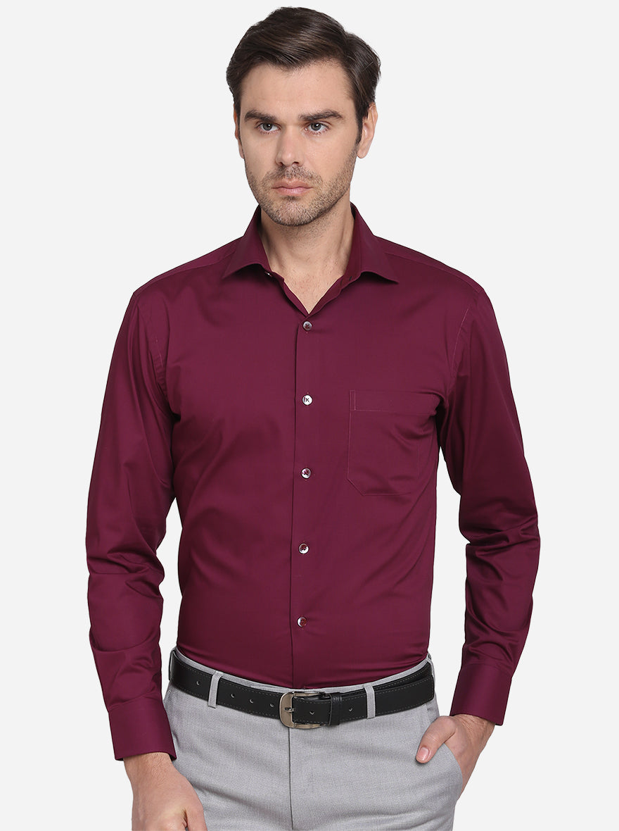 Crush Berry Red Solid Slim Fit Formal Shirt | Metal