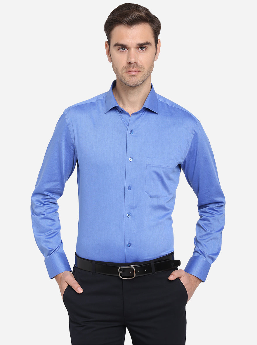 Ocean Blue Dobby Slim Fit Formal Shirt | Metal