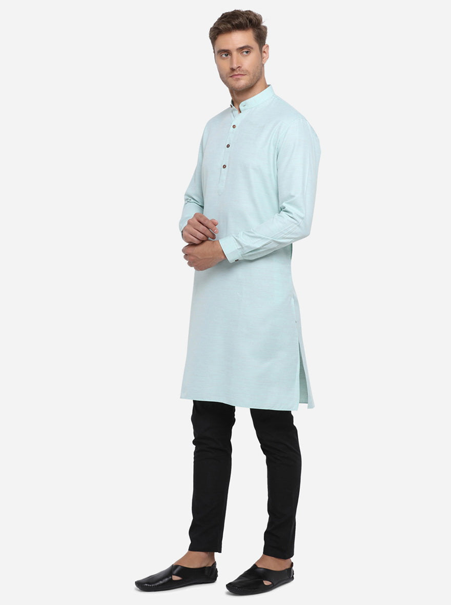 Light Blue Self Design Regular Fit Modi Kurta | JadeBlue