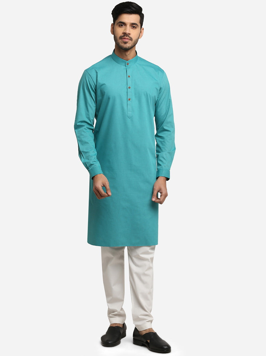 Lake Blue Self Design Regular Fit Modi Kurta | JadeBlue