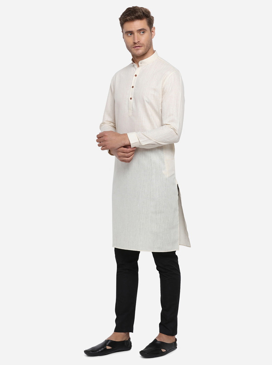 Light Beige Self Design Regular Fit Modi Kurta | JadeBlue